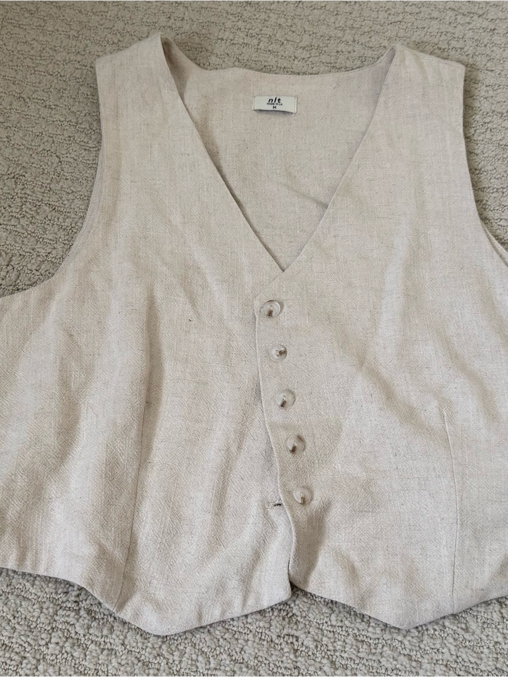 NLT Linen Blend Button Front Vest - Neutral Sand